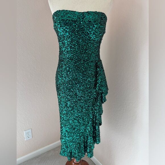 New Dress The Population Alexis sequin midi dress in emeralds green holiday sz M - Picture 9 of 16